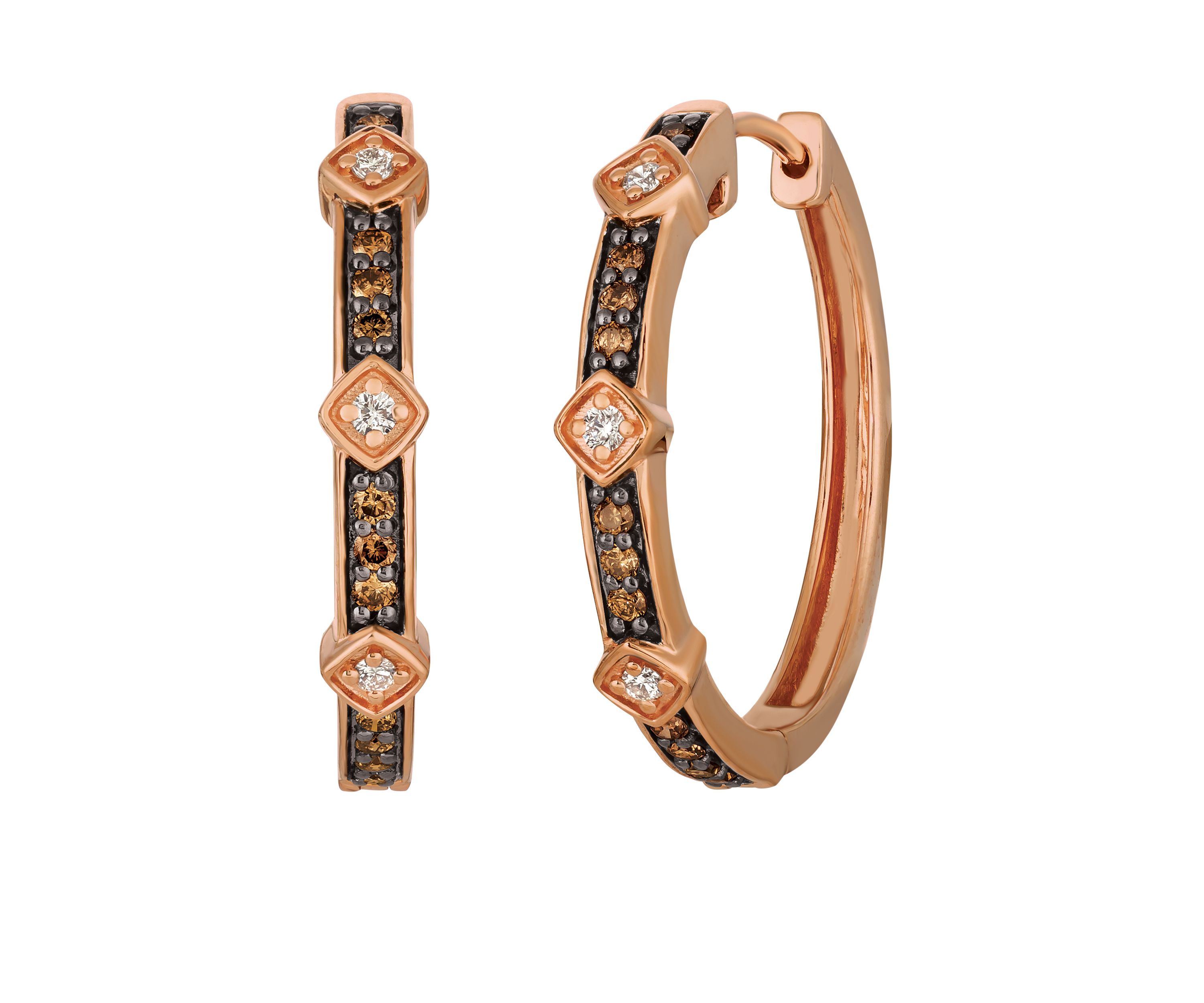 Chocolatier Vanilla Diamonds and Chocolate Diamonds 14k Strawberry Gold Earrings