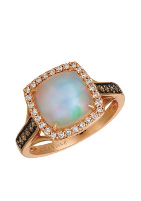 Neopolitan Opal and Chocolate & Vanilla Diamonds Ring in 14k Strawberry Gold