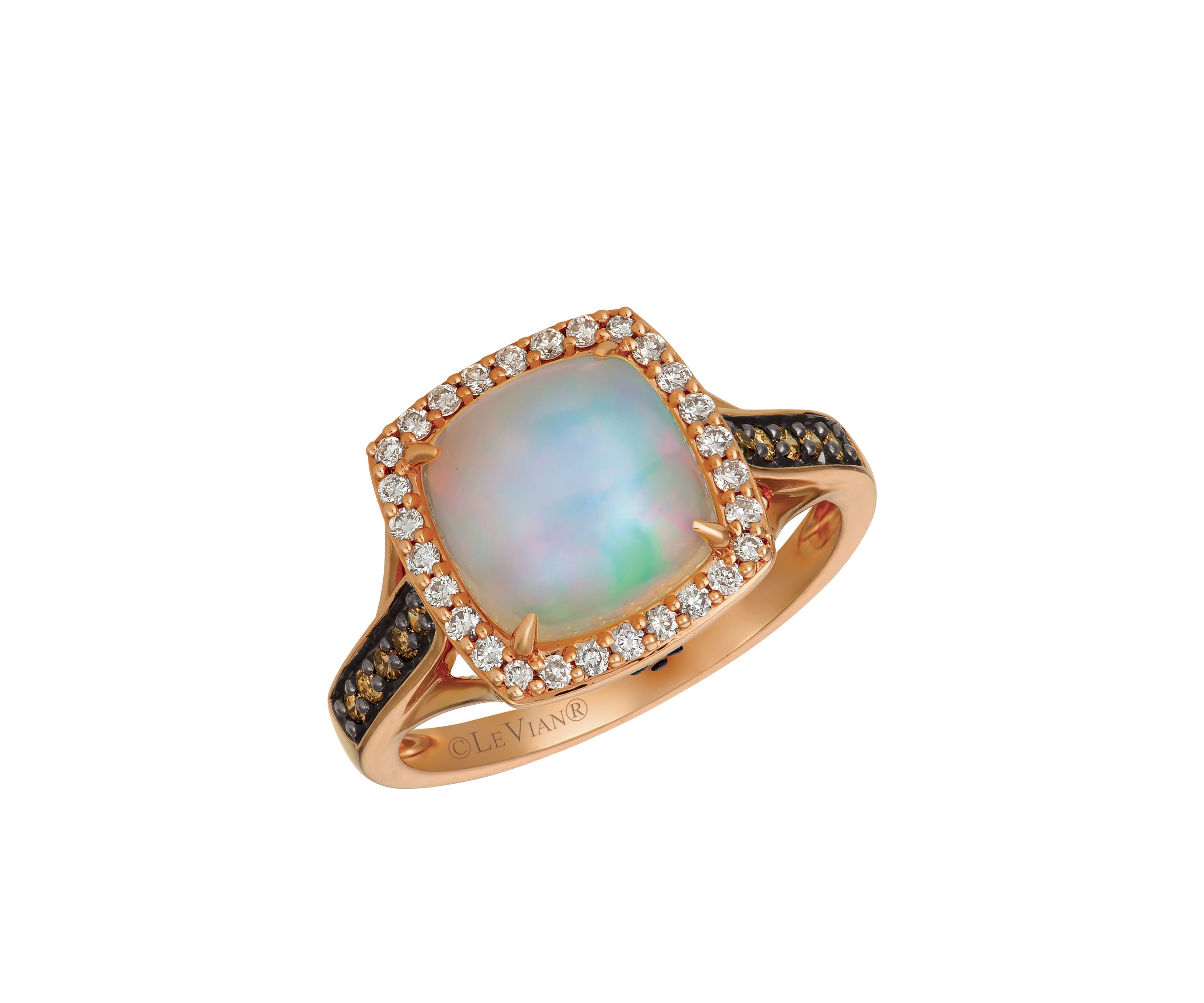 Neopolitan Opal and Chocolate & Vanilla Diamonds Ring in 14k Strawberry Gold