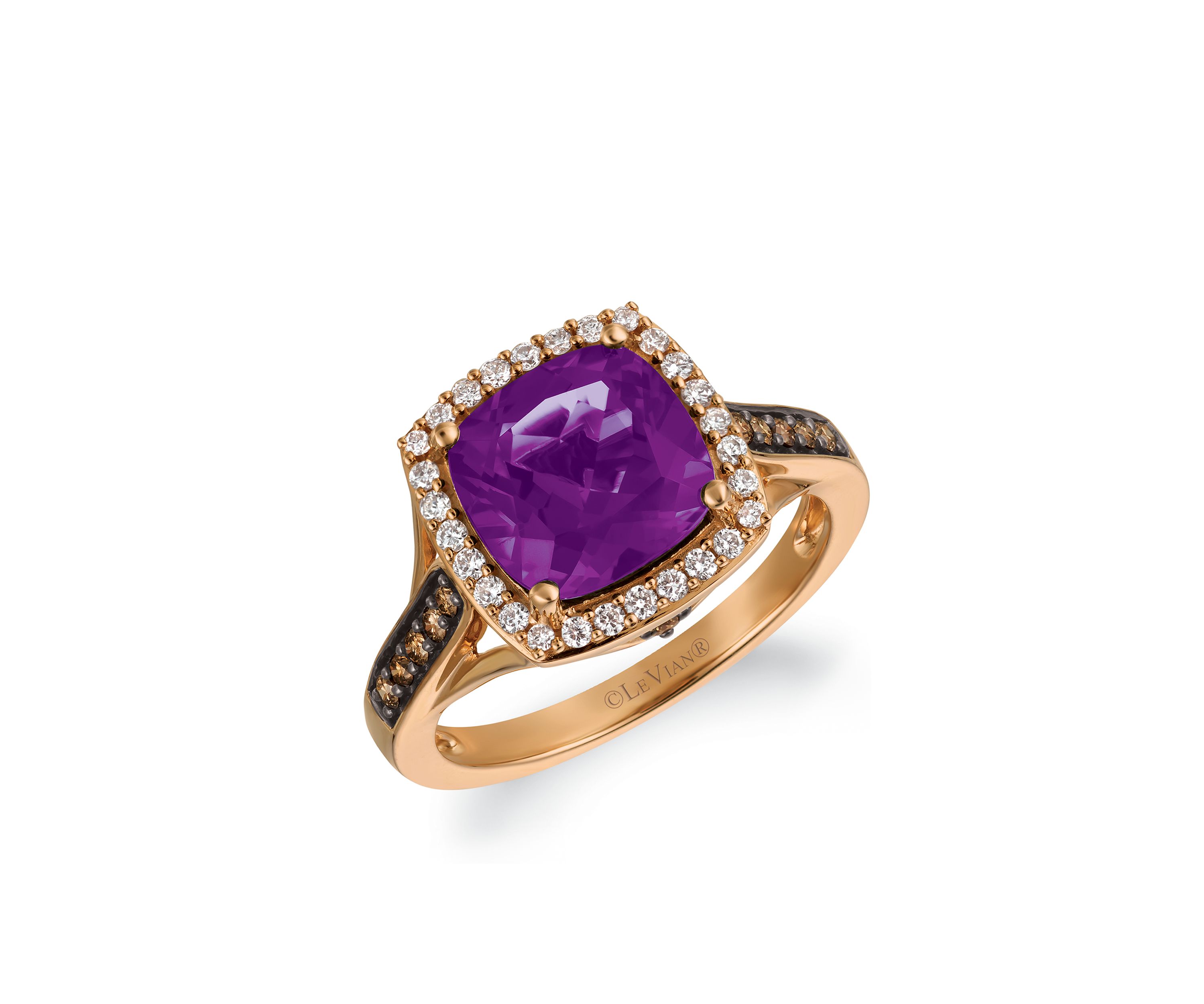 Le Vian Grape Amethyst and Chocolate & Vanilla Diamonds Ring in 14k Strawberry Gold