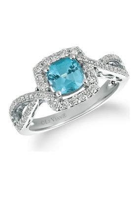 Le Vian 3/8 ct. t.w. Diamond and 1.2 ct. t.w. Blue Zircon Ring in 14K White Gold