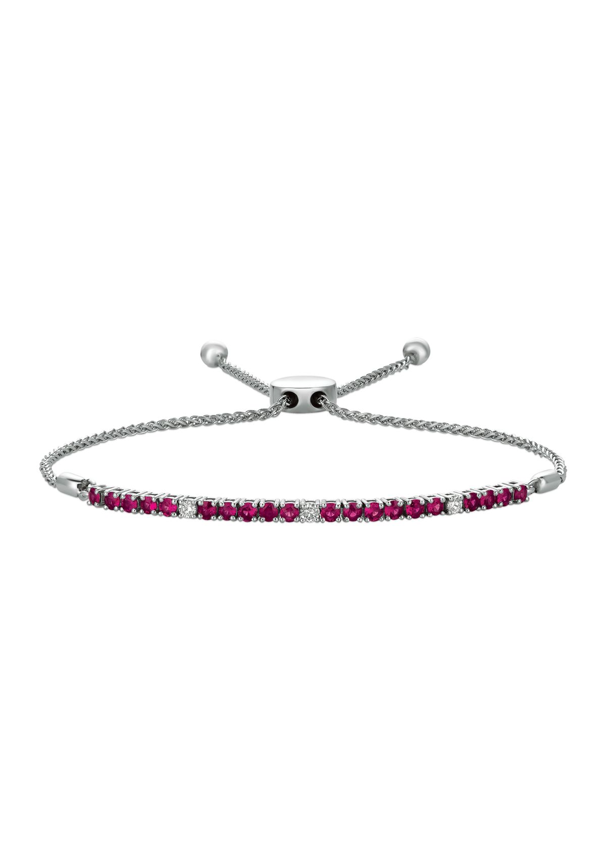 1/6 ct. t.w. Diamond and Ruby Bolo Bracelet in 14K White Gold 