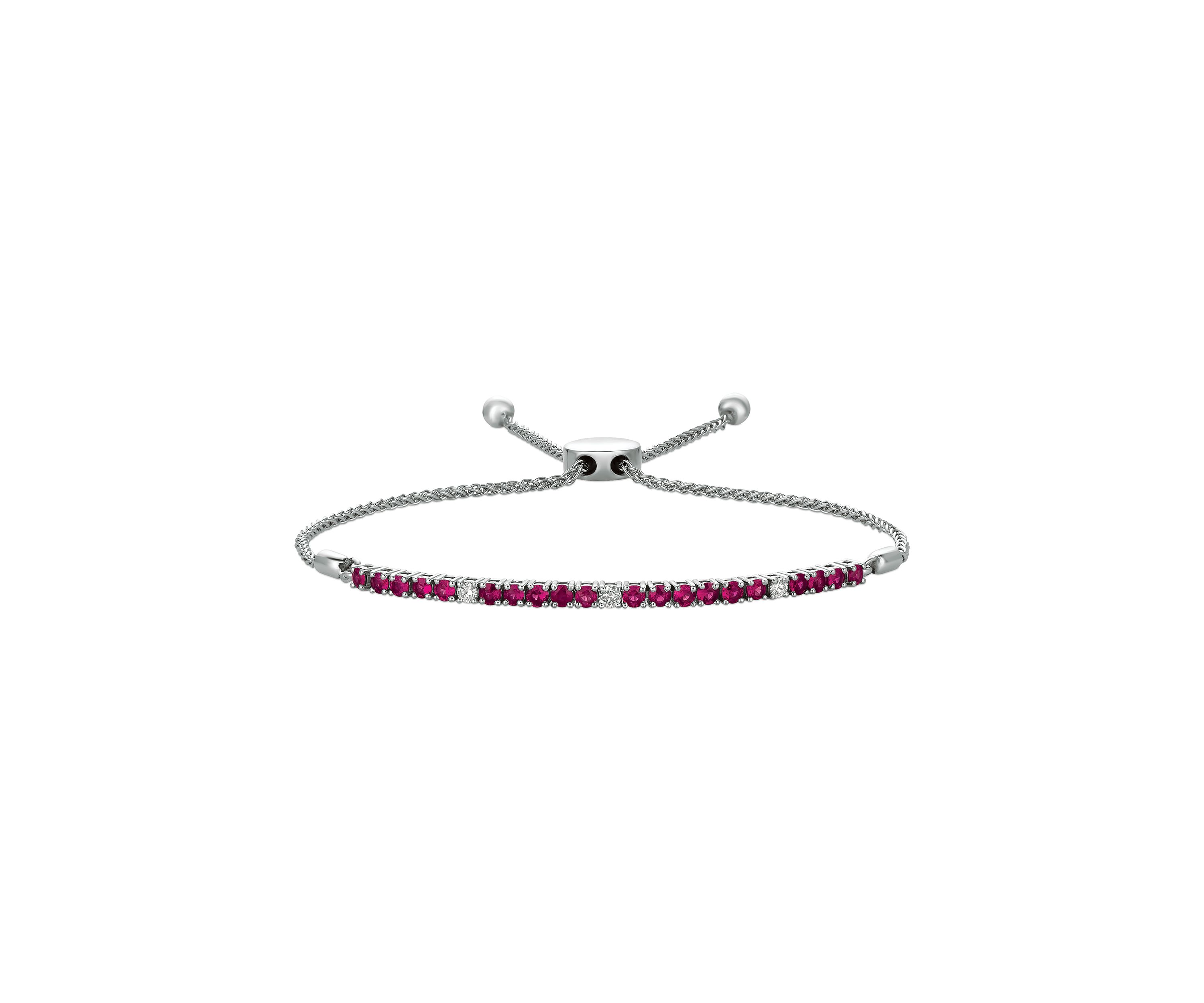 1/6 ct. t.w. Diamond and Ruby Bolo Bracelet in 14K White Gold 