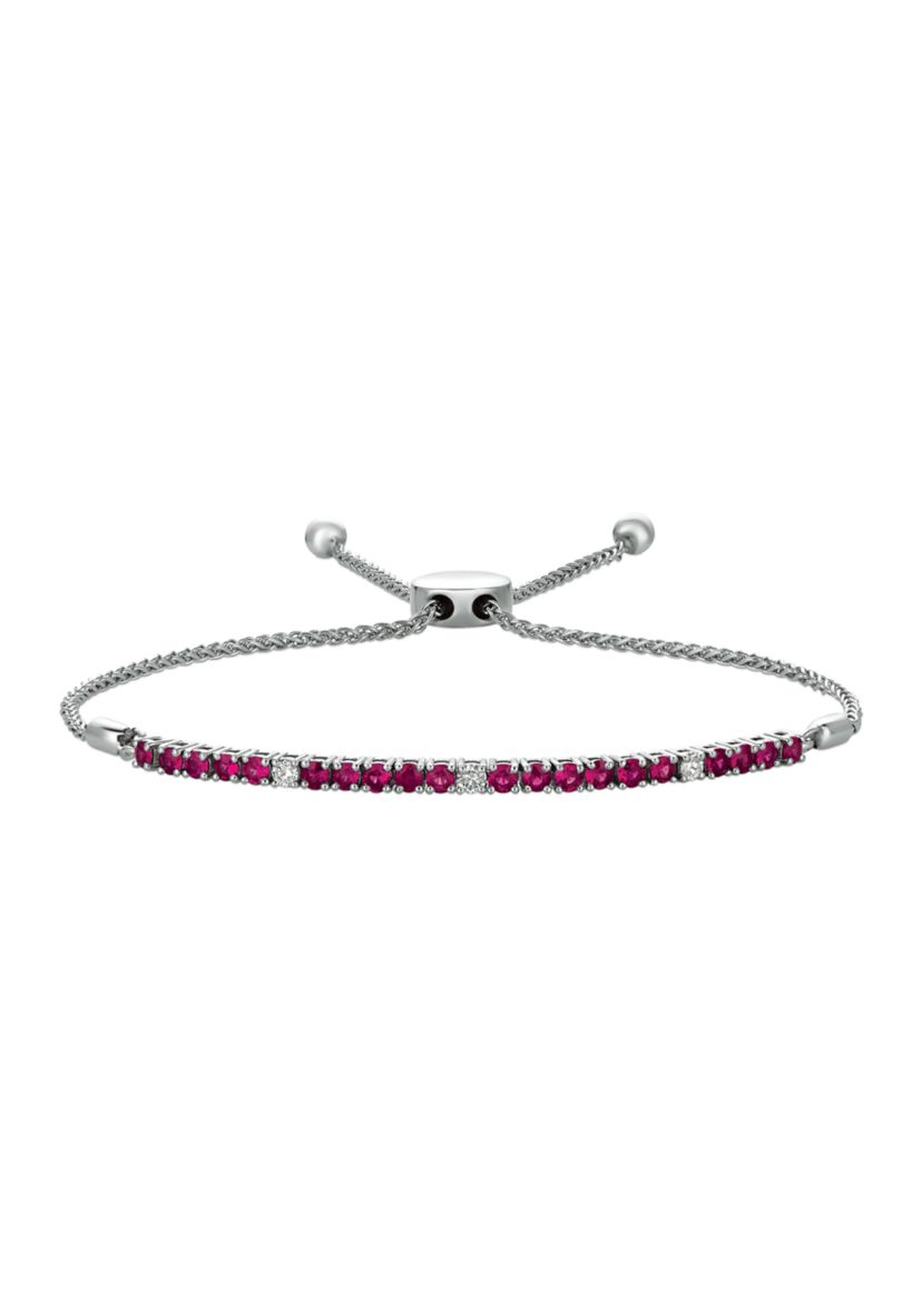 1/6 ct. t.w. Diamond and Ruby Bolo Bracelet in 14K White Gold 