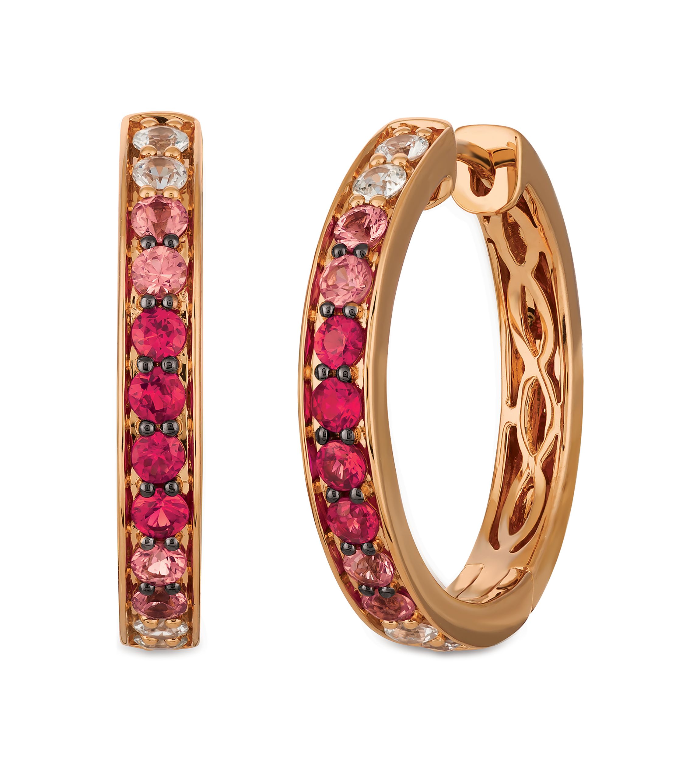 Pink Sapphire, White Sapphire and Rubies Earrings in 14K Strawberry Gold®