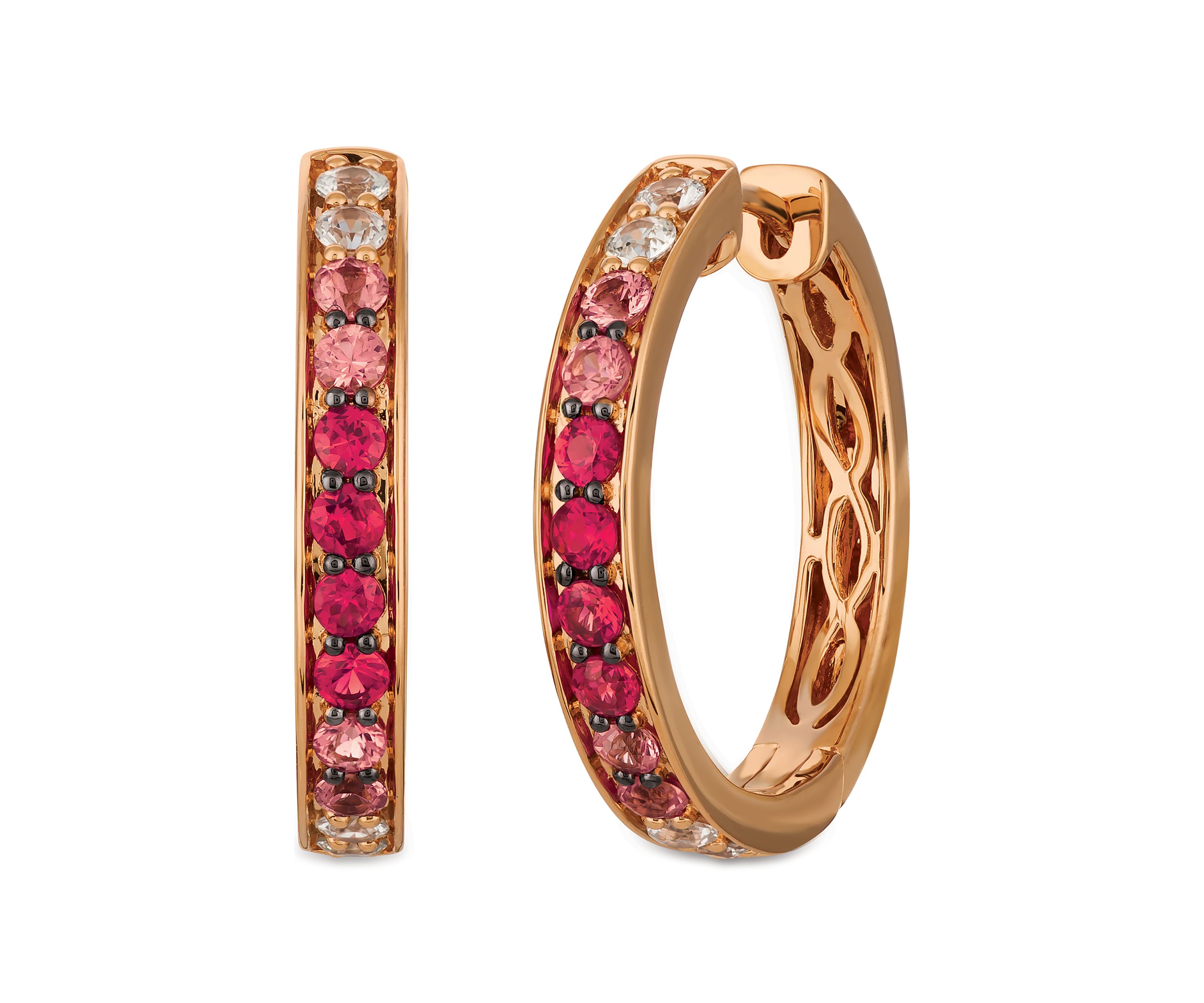 Pink Sapphire, White Sapphire and Rubies Earrings in 14K Strawberry Gold®