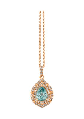 Le Vian 1/4 Ct. T.w. Diamond And 1.07 Ct. T.w. Blue Zircon Pendant Necklace In 14K Rose Gold