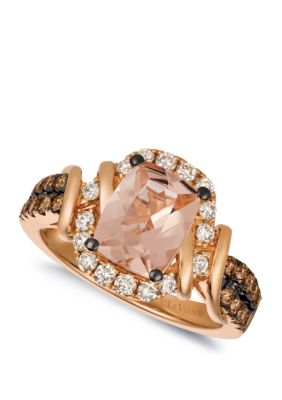 1 1/2 ct. t.w. Peach Morganite™, 1/3 ct. t.w. Vanilla Diamonds®, and 1/3 ct. t.w. Chocolate Diamonds® Ring in 14K Strawberry Gold® 