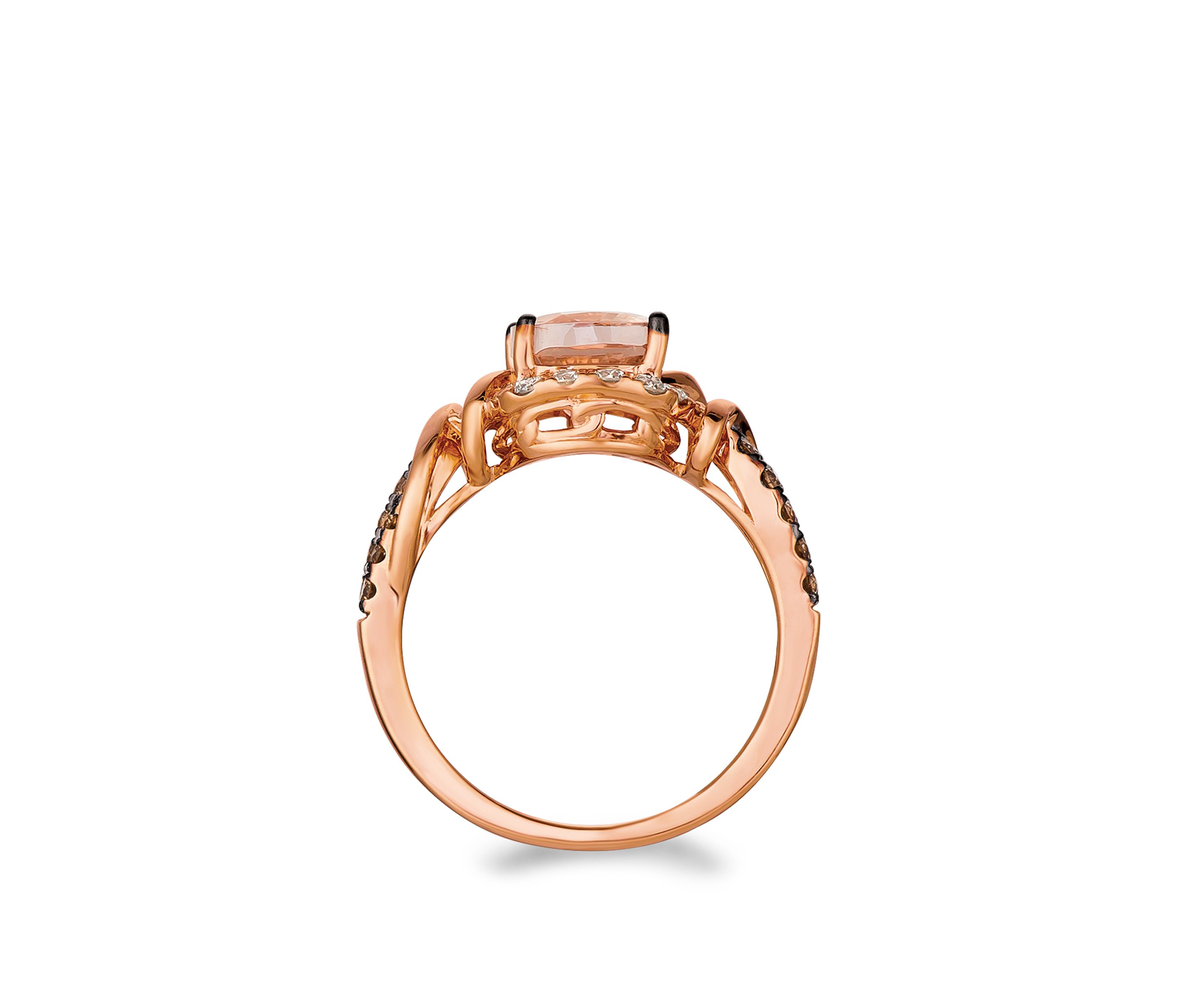 1 1/2 ct. t.w. Peach Morganite™, 1/3 ct. t.w. Vanilla Diamonds®, and 1/3 ct. t.w. Chocolate Diamonds® Ring in 14K Strawberry Gold® 
