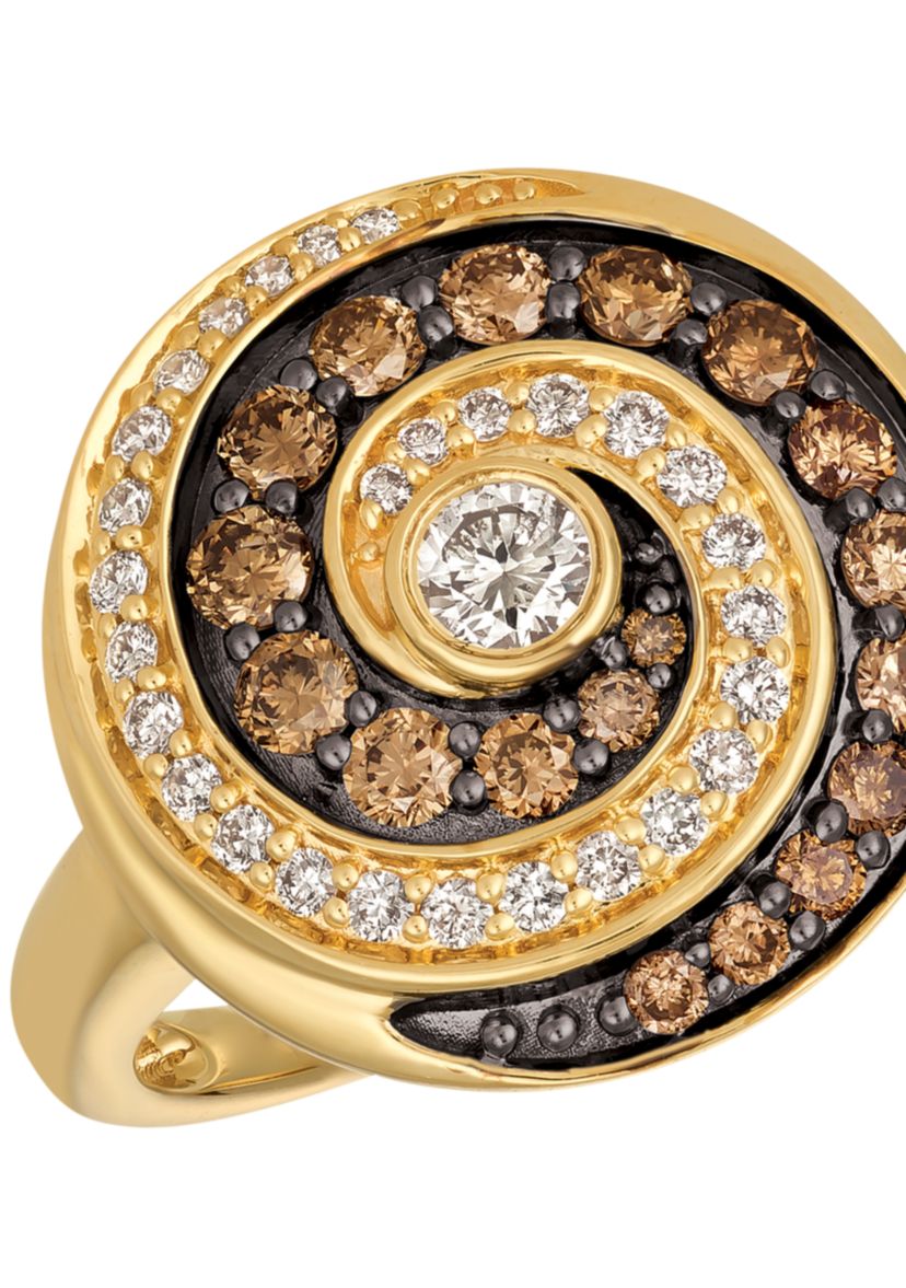 Chocolate Diamonds and Vanilla Diamonds 14k Honey Gold Ring