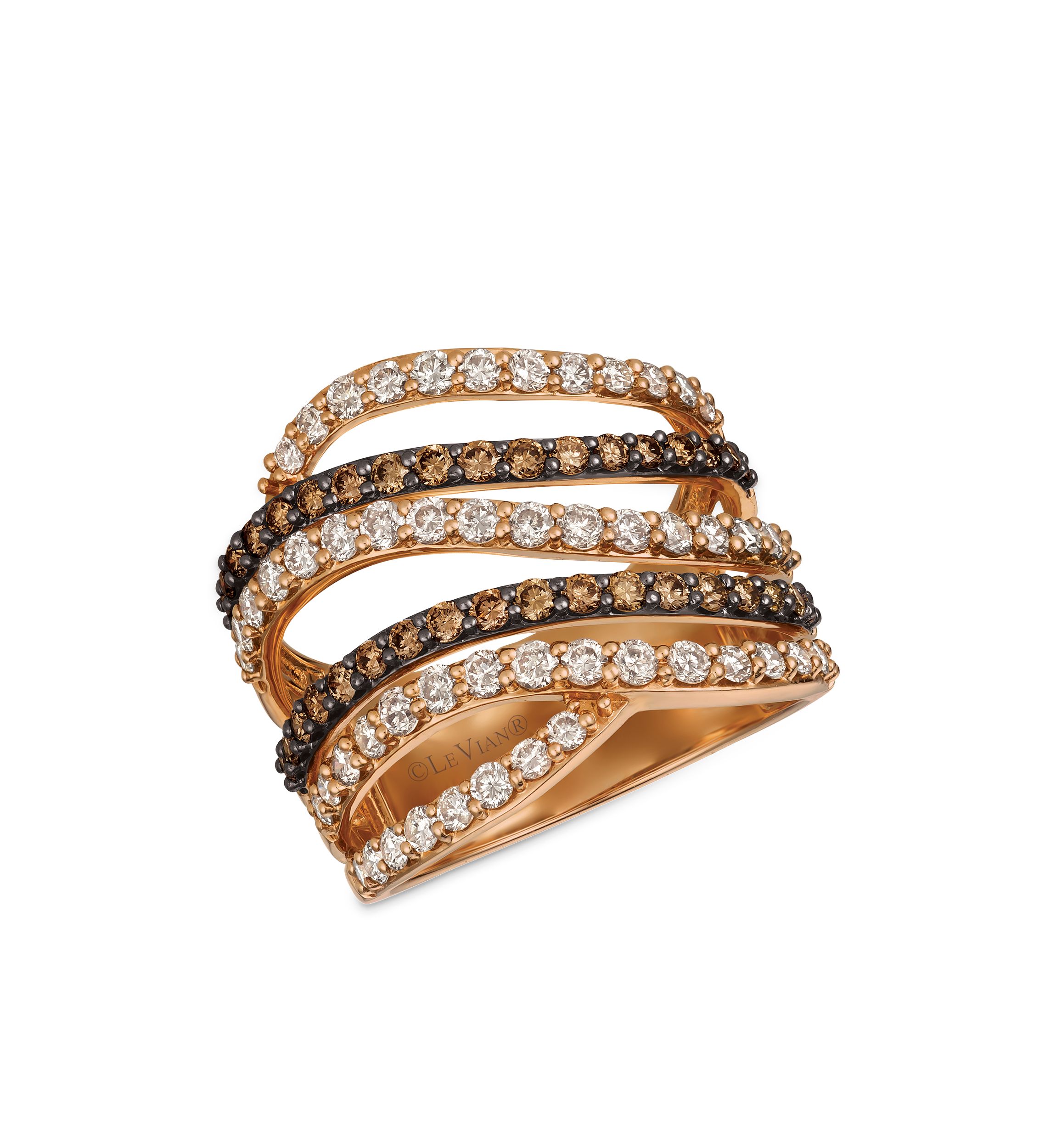 Strawberry & Nude Nude Diamonds and Chocolate Diamonds Ring in 14k Strawberry Gold