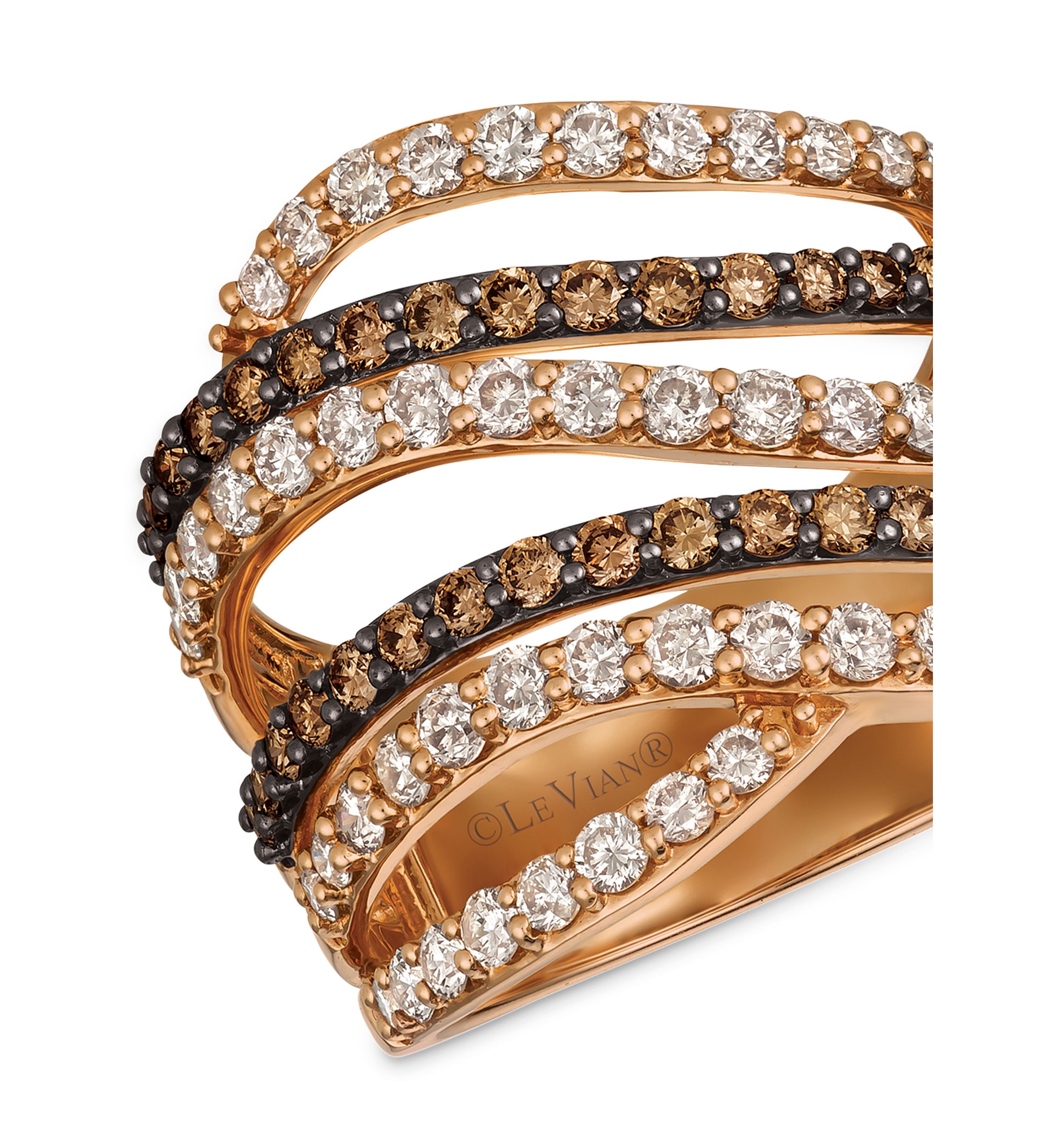 Strawberry & Nude Nude Diamonds and Chocolate Diamonds Ring in 14k Strawberry Gold