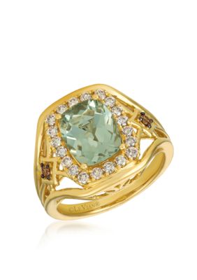 1/3 ct. t.w. Mint Julep Quartz™, 1/2 ct. t.w. Nude Diamonds™, 1/20 ct. t.w. Chocolate Diamonds® Darlo Ring in 14K Honey Gold™