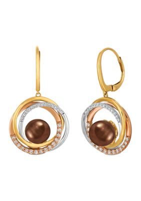 3/8 ct. t.w. Vanilla Diamond® and Chocolate Pearl® Earrings in 14K Tri-Tone Gold