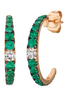Le Vian 1/5 Ct. T.w. Diamond And 5/8 Ct. T.w. Emerald Hoop Earrings In 14K Yellow Gold