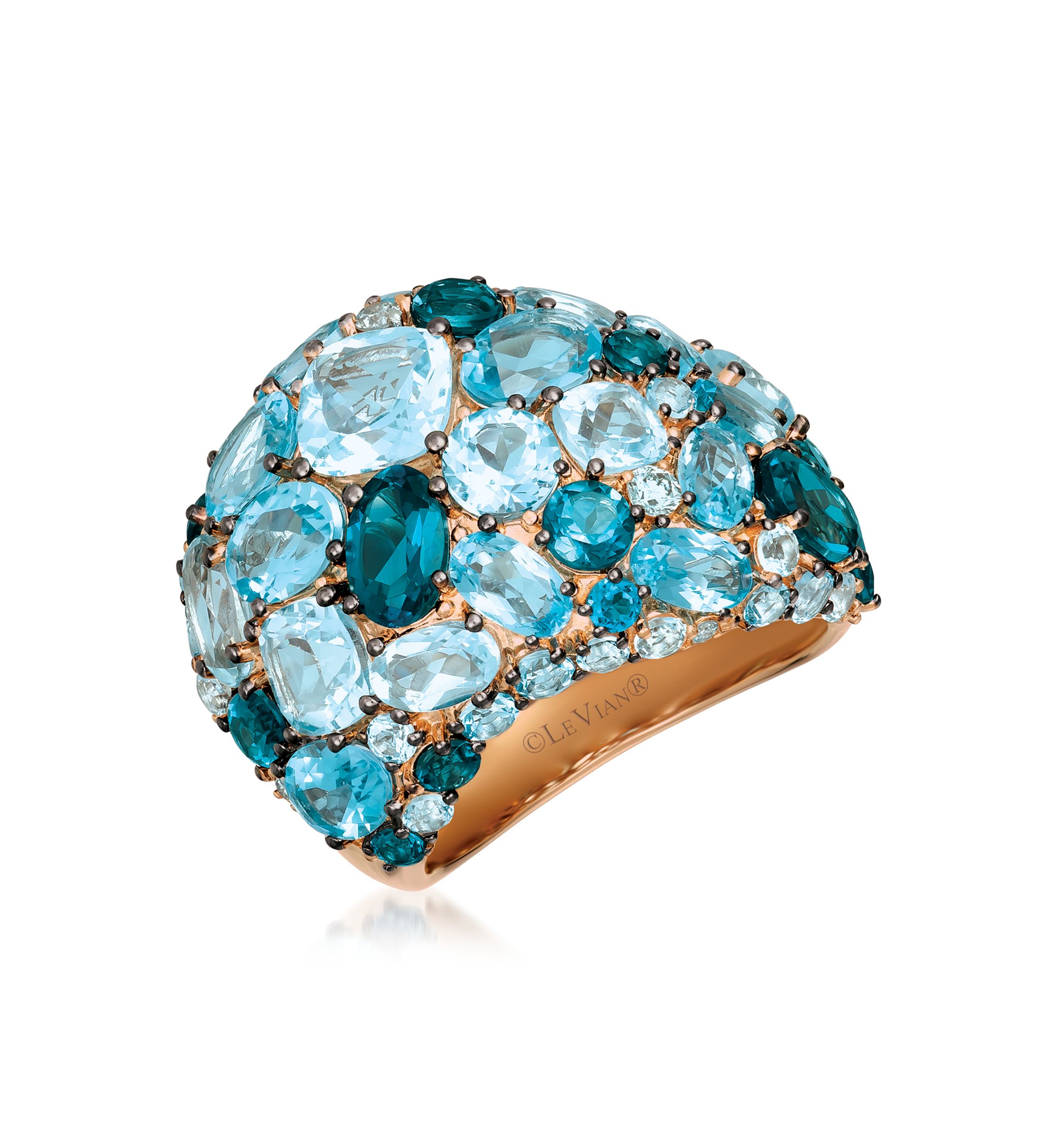 1/8 ct. t.w. Vanilla Diamond® and 10.86 ct. t.w. Blue Topaz Ring in 14K Strawberry Gold® 