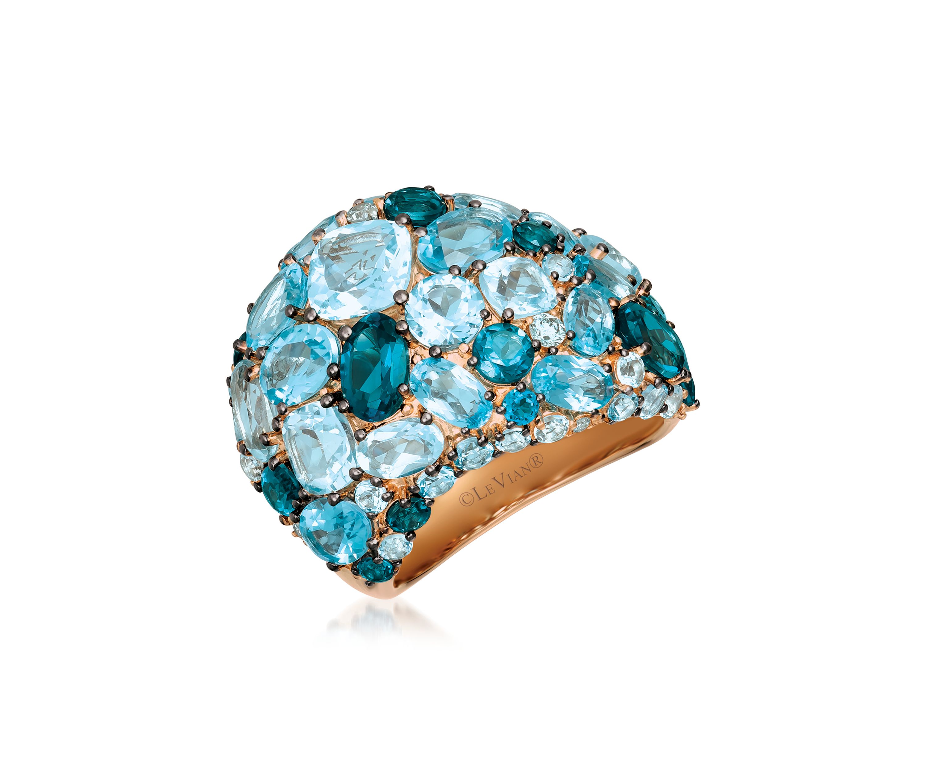 1/8 ct. t.w. Vanilla Diamond® and 10.86 ct. t.w. Blue Topaz Ring in 14K Strawberry Gold® 