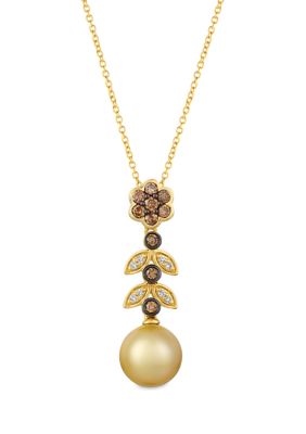 1/3 ct. t.w. Diamond and Freshwater Pearl Pendant Necklace in 14K Honey Gold™