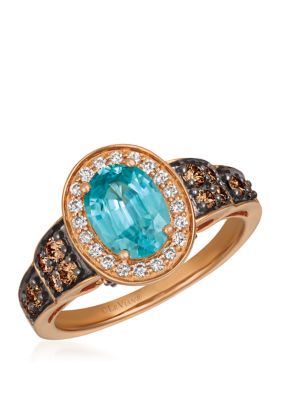 1/10 ct. t.w. Diamond and 1.29 ct. t.w. Blue Zircon Ring in 14K Rose Gold 