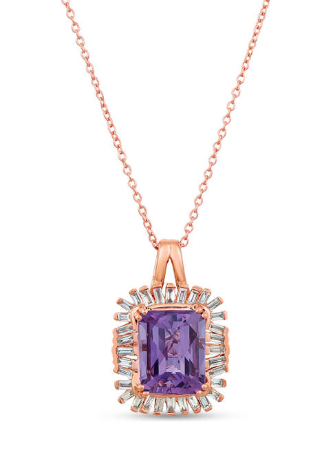 1/3 ct. t.w. Diamond and 2.5 ct. t.w. Amethyst Pendant Necklace in 14K Rose Gold 