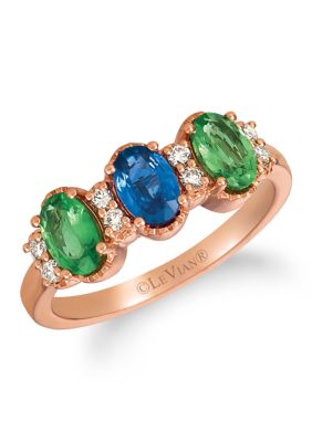  1/8 ct. t.w. Diamond, Sapphire, and Tsavorite Ring in 14K Rose Gold 