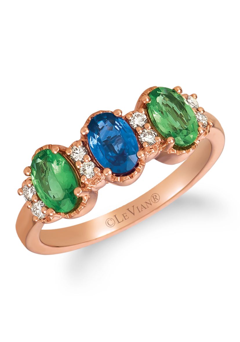  1/8 ct. t.w. Diamond, Sapphire, and Tsavorite Ring in 14K Rose Gold 