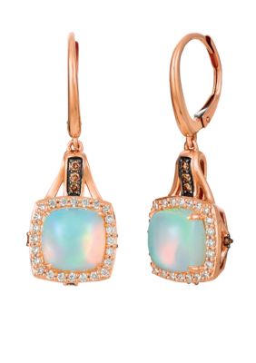 Chocolatier® 1/3 ct. t.w. Neopolitan Opal™, 1/20 ct. t.w. Chocolate Diamonds®, 1/3 ct. t.w. Vanilla Diamonds® Earrings in 14K Strawberry Gold®