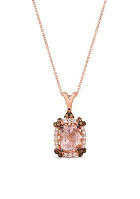 2.16 ct. t.w. Peach Morganite™, 0.25 ct. t.w. Chocolate Diamonds®, 0.25 ct. t.w. Nude Diamonds™ Creme Brulee® Pendant in 14K Strawberry Gold