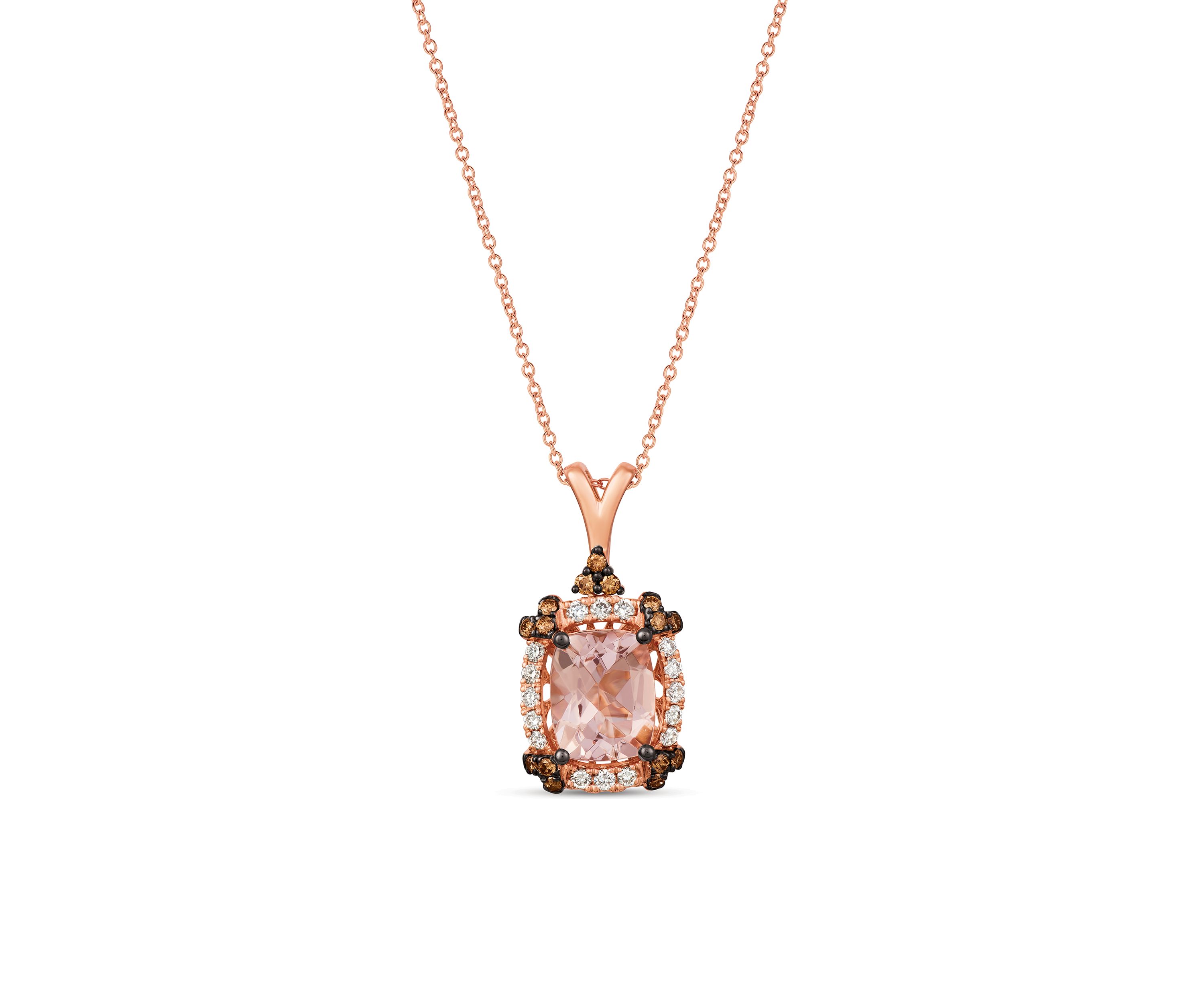 2.16 ct. t.w. Peach Morganite™, 0.25 ct. t.w. Chocolate Diamonds®, 0.25 ct. t.w. Nude Diamonds™ Creme Brulee® Pendant in 14K Strawberry Gold