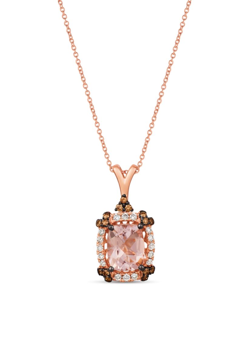 2.16 ct. t.w. Peach Morganite™, 0.25 ct. t.w. Chocolate Diamonds®, 0.25 ct. t.w. Nude Diamonds™ Creme Brulee® Pendant in 14K Strawberry Gold