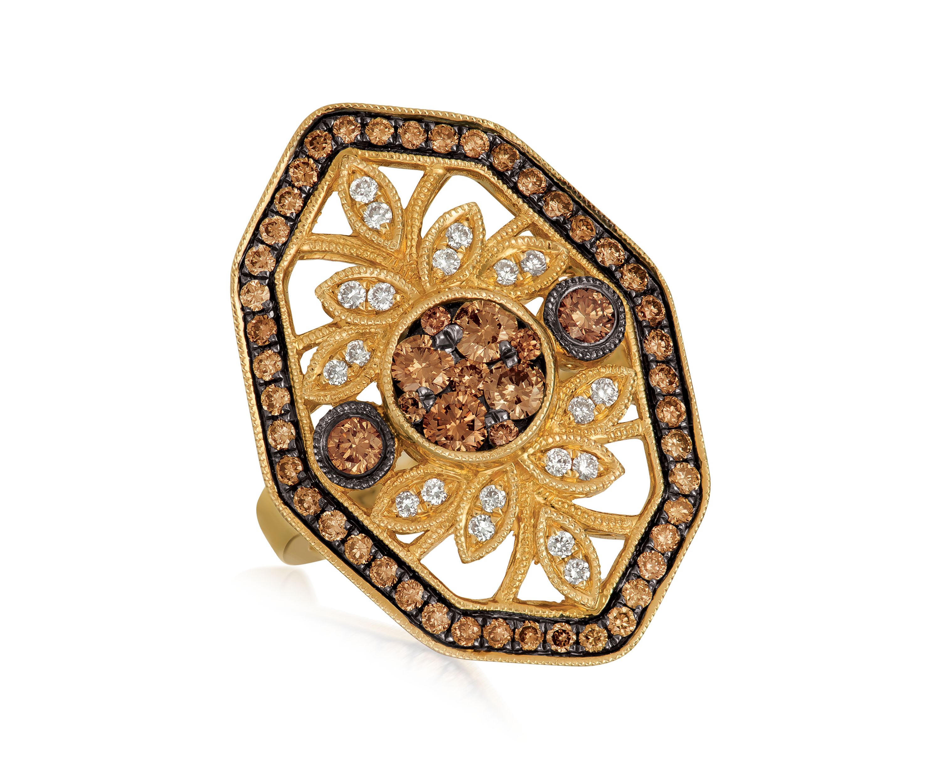 1/8 ct. t.w. Nude Diamonds™ and 1 ct. t.w. Chocolate Diamonds® Ring in 14k Honey Gold™