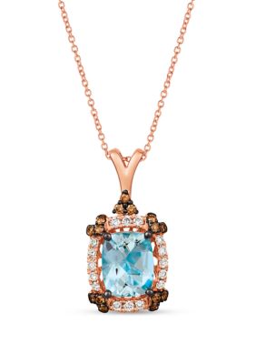 Le Vian 2.2 ct. t.w. Sea Blue Aquamarine®, 1/4 ct. t.w. Chocolate Diamonds, 1/4 ct. t.w. Nude Diamonds™ Necklace in 14K Strawberry Gold