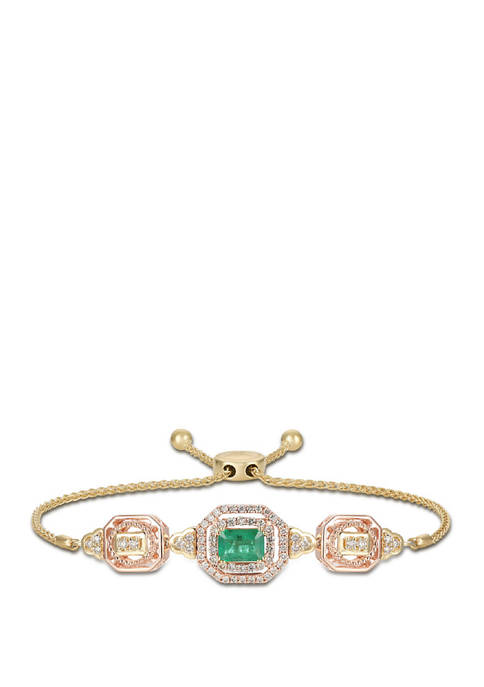  1.36 ct. t.w. Emerald and 3/4 ct. t.w. Nude Diamonds™ Bolo Bracelet in 14K Two Tone Gold