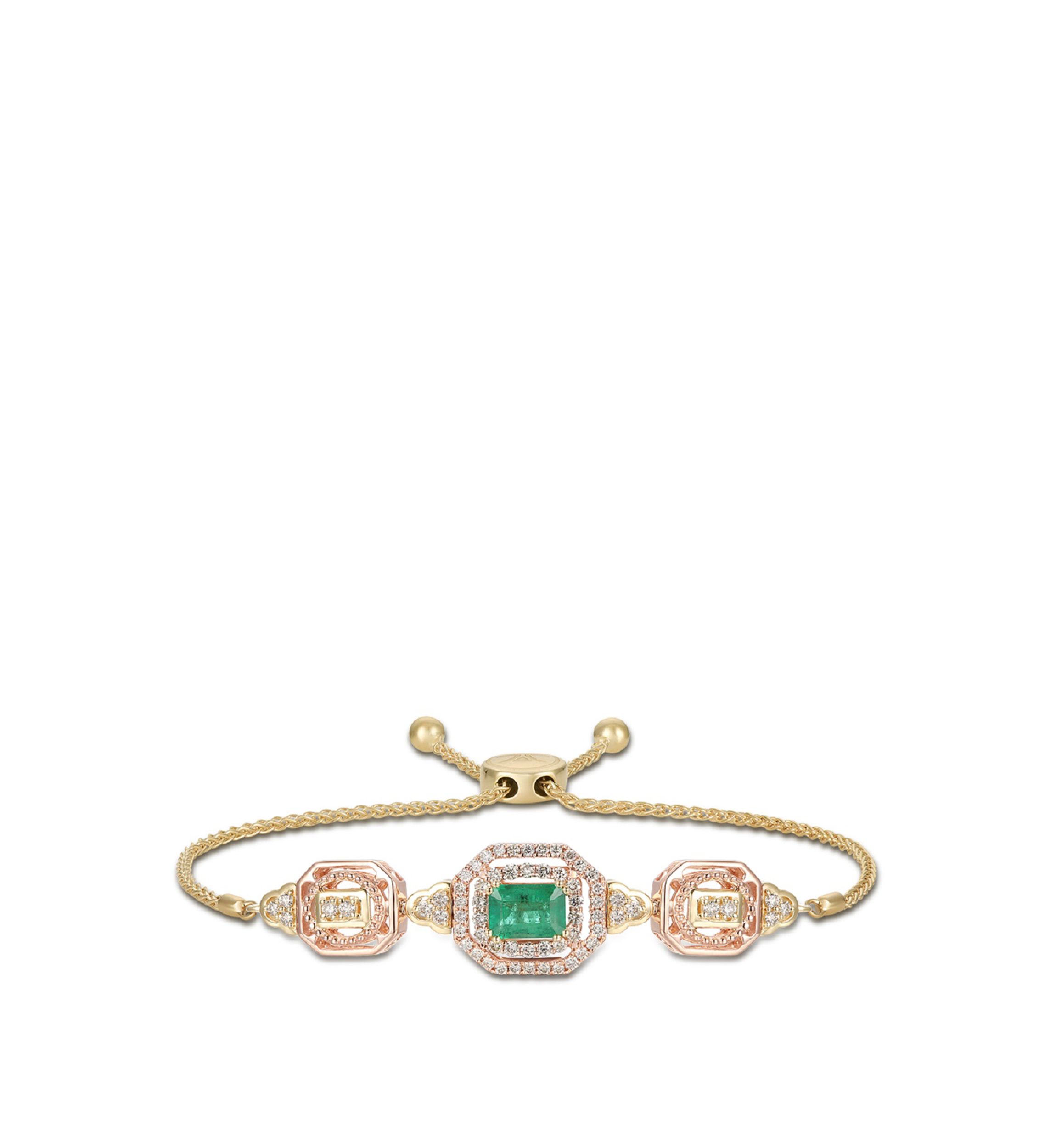  1.36 ct. t.w. Emerald and 3/4 ct. t.w. Nude Diamonds™ Bolo Bracelet in 14K Two Tone Gold