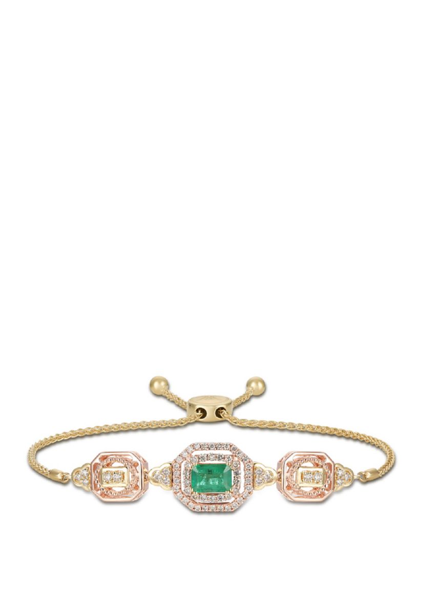  1.36 ct. t.w. Emerald and 3/4 ct. t.w. Nude Diamonds™ Bolo Bracelet in 14K Two Tone Gold