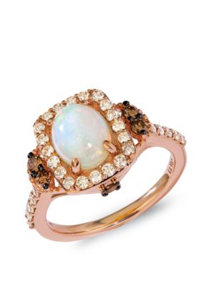 Le Vian 9/10 ct. t.w. Neopolitan Opalâ¢, 1/2 ct. t.w. Nude Diamondsâ¢, and 1/4 ct. t.w. Chocolate Diamonds Ring in 14k Strawberry Gold, Gold, 7
