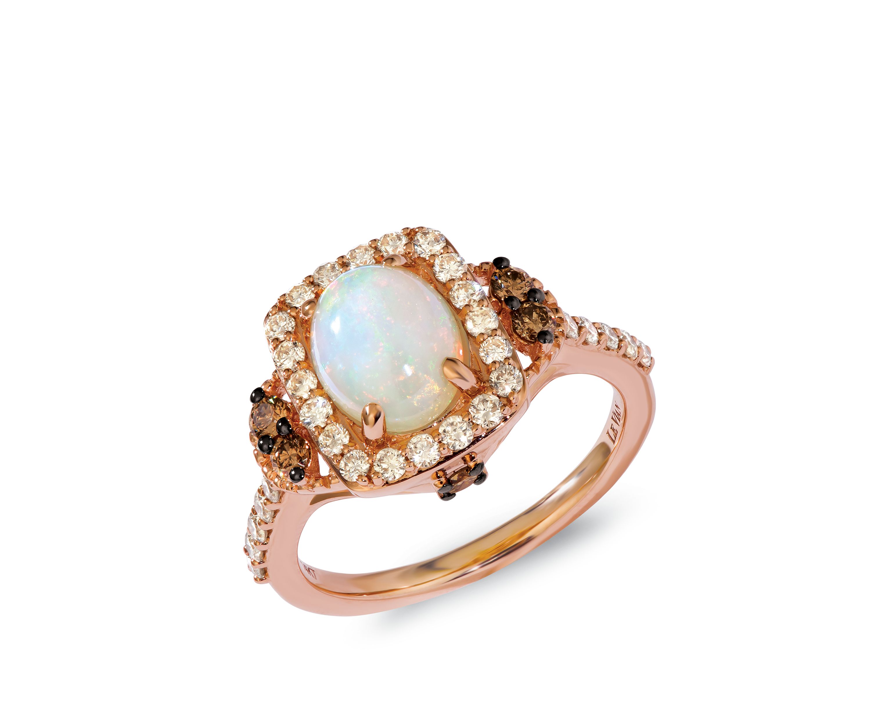 9/10 ct. t.w. Neopolitan Opal™, 1/2 ct. t.w. Nude Diamonds™, and 1/4 ct. t.w. Chocolate Diamonds® Ring in 14k Strawberry Gold® 