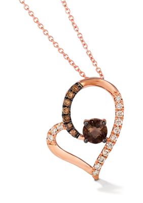 Le Vian 1/4 Ct. T.w. Diamond And 1/2 Ct. T.w. Smoky Quartz Heart Pendant Necklace In 14K Strawberry Gold