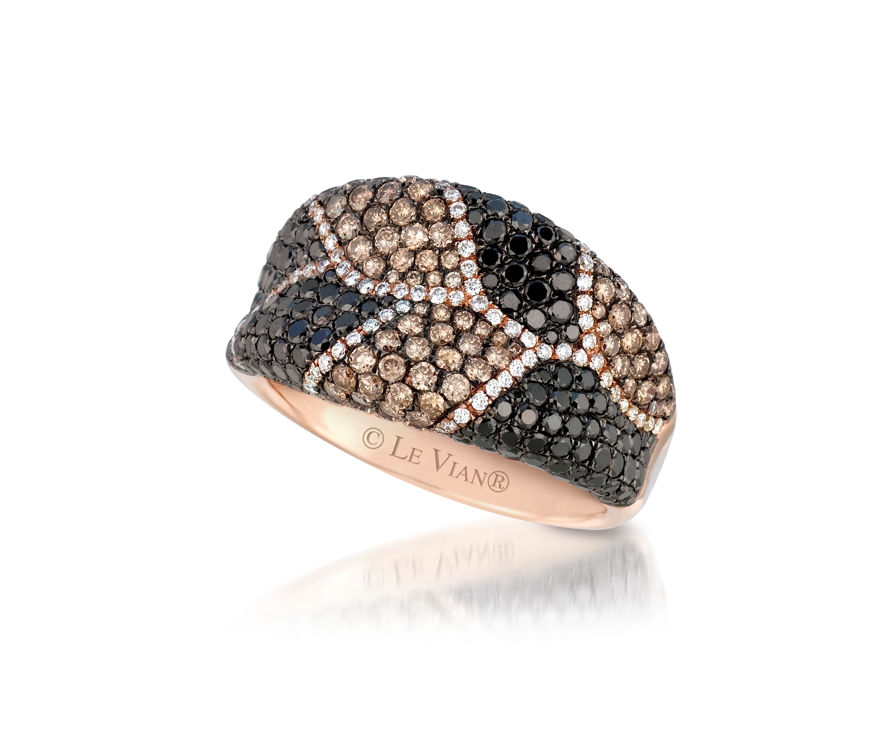 Exotics® Ring featuring 1.2 ct. t.w. Blackberry Diamonds®, 7/8 ct. t.w. Chocolate Diamonds®, 1/4 Vanilla Diamonds® set in 14K Strawberry Gold®