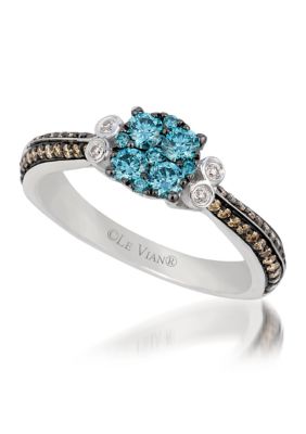Le Vian 3/8 Ct. T.w. Iced Blue Diamonds, 1/20 Ct. T.w. Vanilla Diamonds, 1/4 Ct. T.w. Chocolate Diamonds Ring In 14K Vanilla Gold