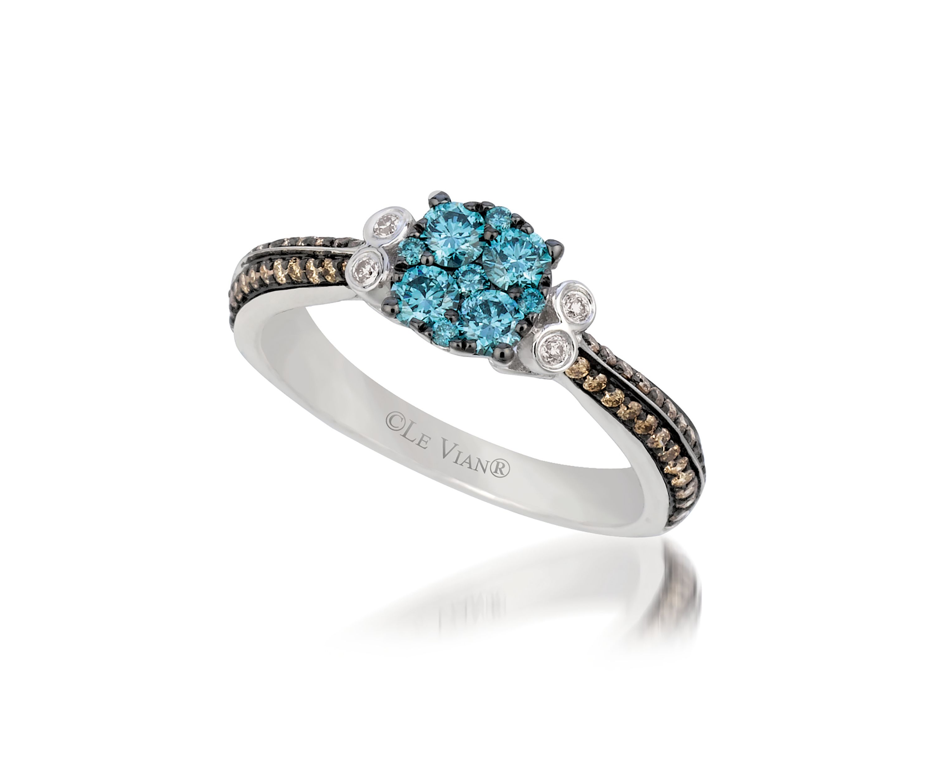 3/8 ct. t.w. Iced Blue Diamonds®, 1/20 ct. t.w. Vanilla Diamonds®, 1/4 ct. t.w. Chocolate Diamonds® Ring in 14K Vanilla Gold®