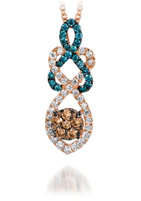 Le Vian 1/4 Ct. T.w. Vanilla Diamonds, 1/5 Ct. T.w. Chocolate Diamonds, And 1/8 Ct. T.w. Iced Blueberry Diamonds Pendant Necklace In 14K Strawberry