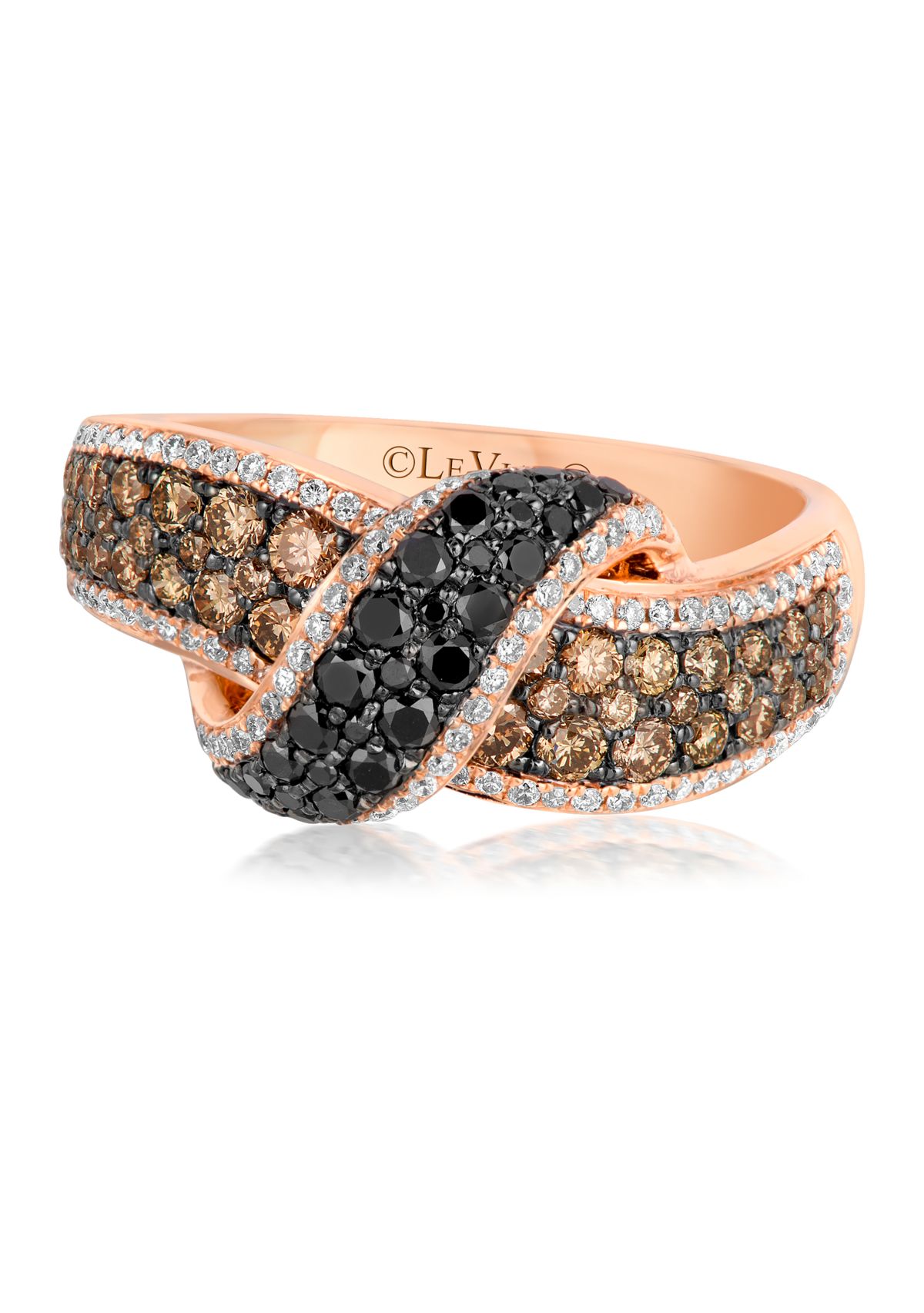1/3 ct. t.w. Blackberry Diamonds®, 5/8 ct. t.w. Chocolate Diamonds®, 1/3 ct. t.w. Vanilla Diamonds® Ring in 14K Strawberry Gold®