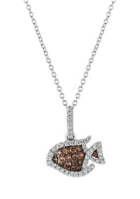 1/8 ct. t.w. Chocolate Diamonds®, 1/8 ct. Vanilla Diamonds® Chocolatier® Fish Pendant Necklace in 14K Vanilla Gold®