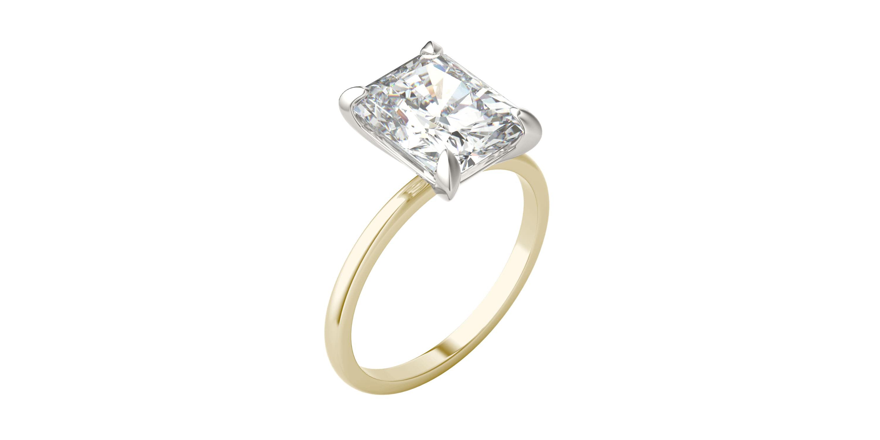 Charles & Colvard 3.9 ct. tw. Lab Created Moissanite Radiant Solitaire Ring in 14K White and Yellow Gold