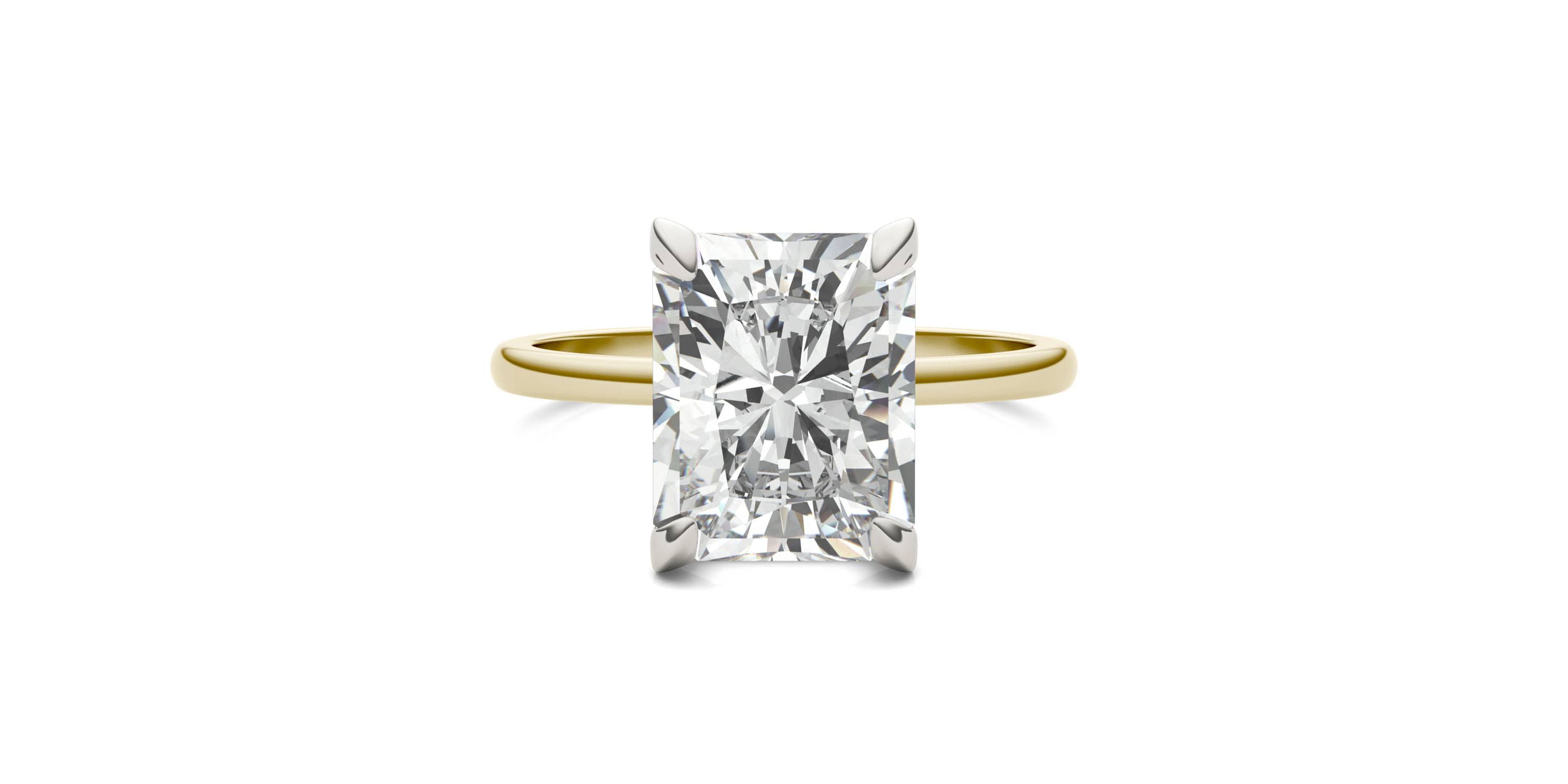 Charles & Colvard 3.9 ct. tw. Lab Created Moissanite Radiant Solitaire Ring in 14K White and Yellow Gold