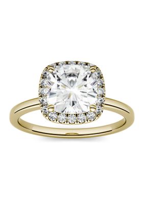 Charles & Colvard 1.43 Ct. T.w. Moissanite Cushion Halo Ring In 14K Yellow Gold