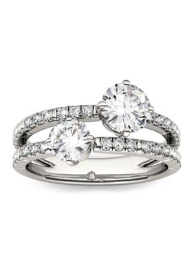 Charles & Colvard 1.6 Ct. T.w. Moissanite Two Stone Ring In 14K White Gold