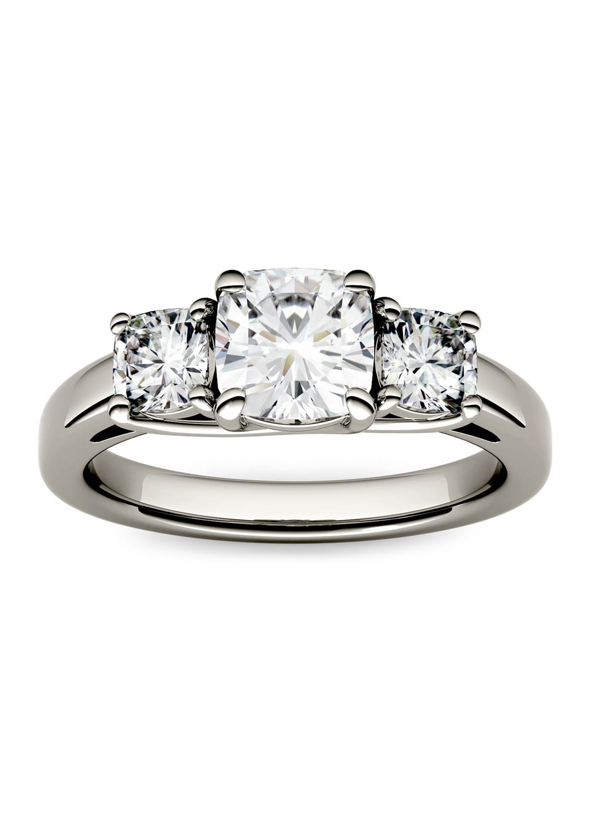 1.76 ct. t.w. Lab Created Moissanite Cushion Three Stone Ring in 14K White Gold