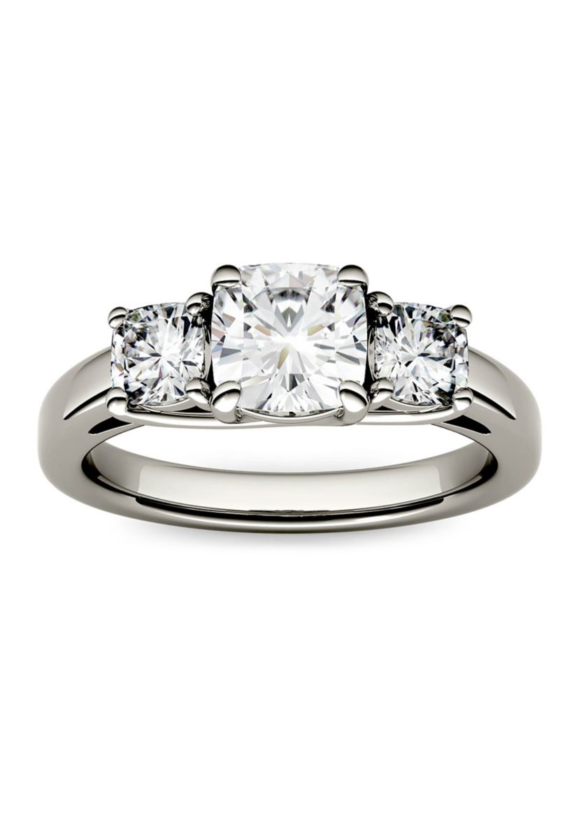 1.76 ct. t.w. Lab Created Moissanite Cushion Three Stone Ring in 14K White Gold